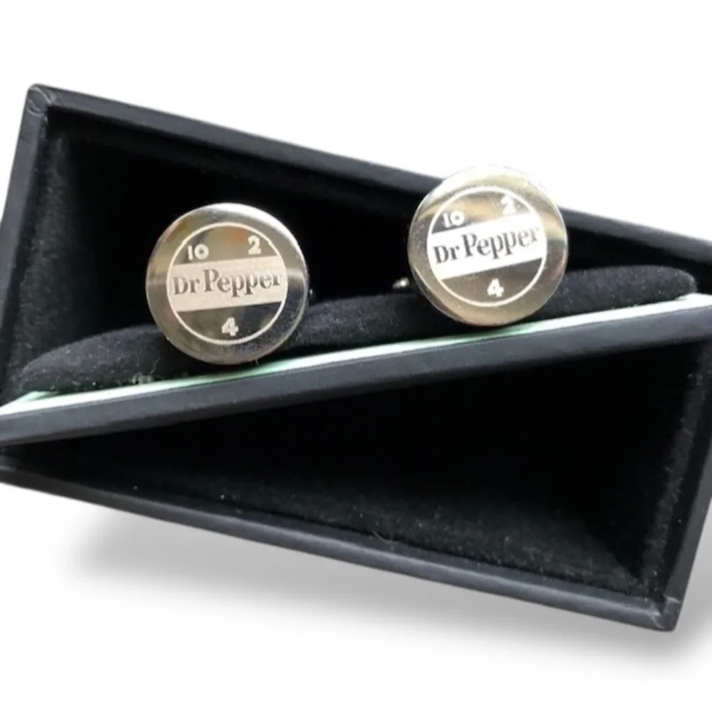 Bey-Berk Silver Rhodium Plated Round Cufflinks With Dr Pepper Logo Size OS